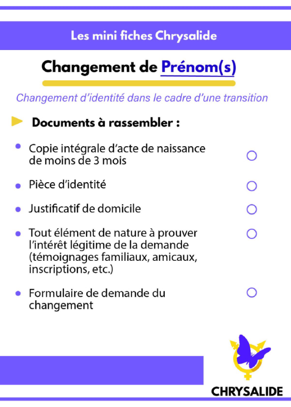 Mini-fiche Chrysalide - Changement de prénom